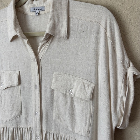 White Birch Linen Cotton Blend Boho Beachy Babydoll Blouse Top - Picture 6 of 12